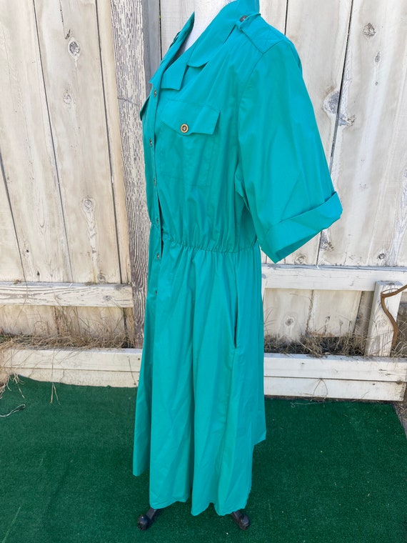 Vintage 70s Turquoise Pleated Shirt Dress By Brid… - image 4