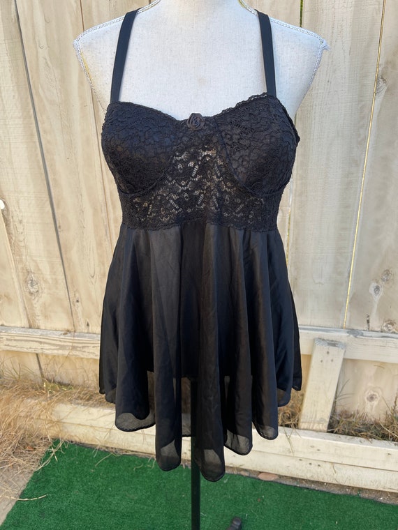 Vintage 90s Black Lace Babydoll Lingerie By Adonna