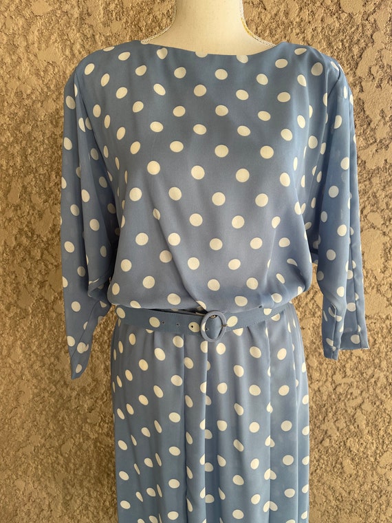 Vintage 1950s Blue and White Polka Dot Dress, She… - image 2