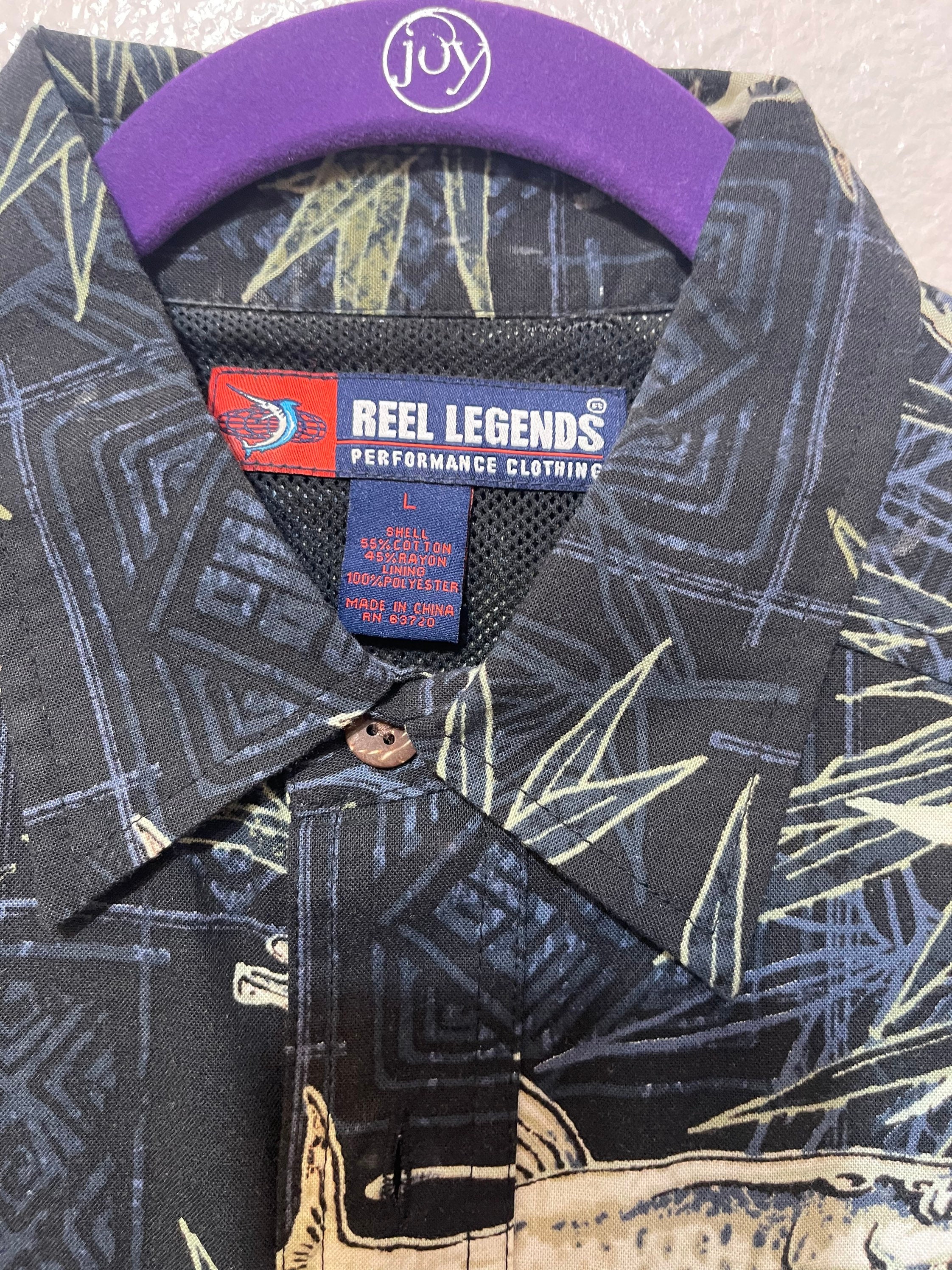 Vintage 90s Fish Print Button Down Shirt by Reel Legends