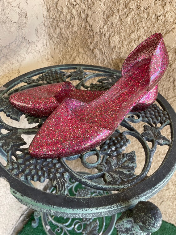 Vintage 90s Pink and silver Glitter Jelly Flats, J