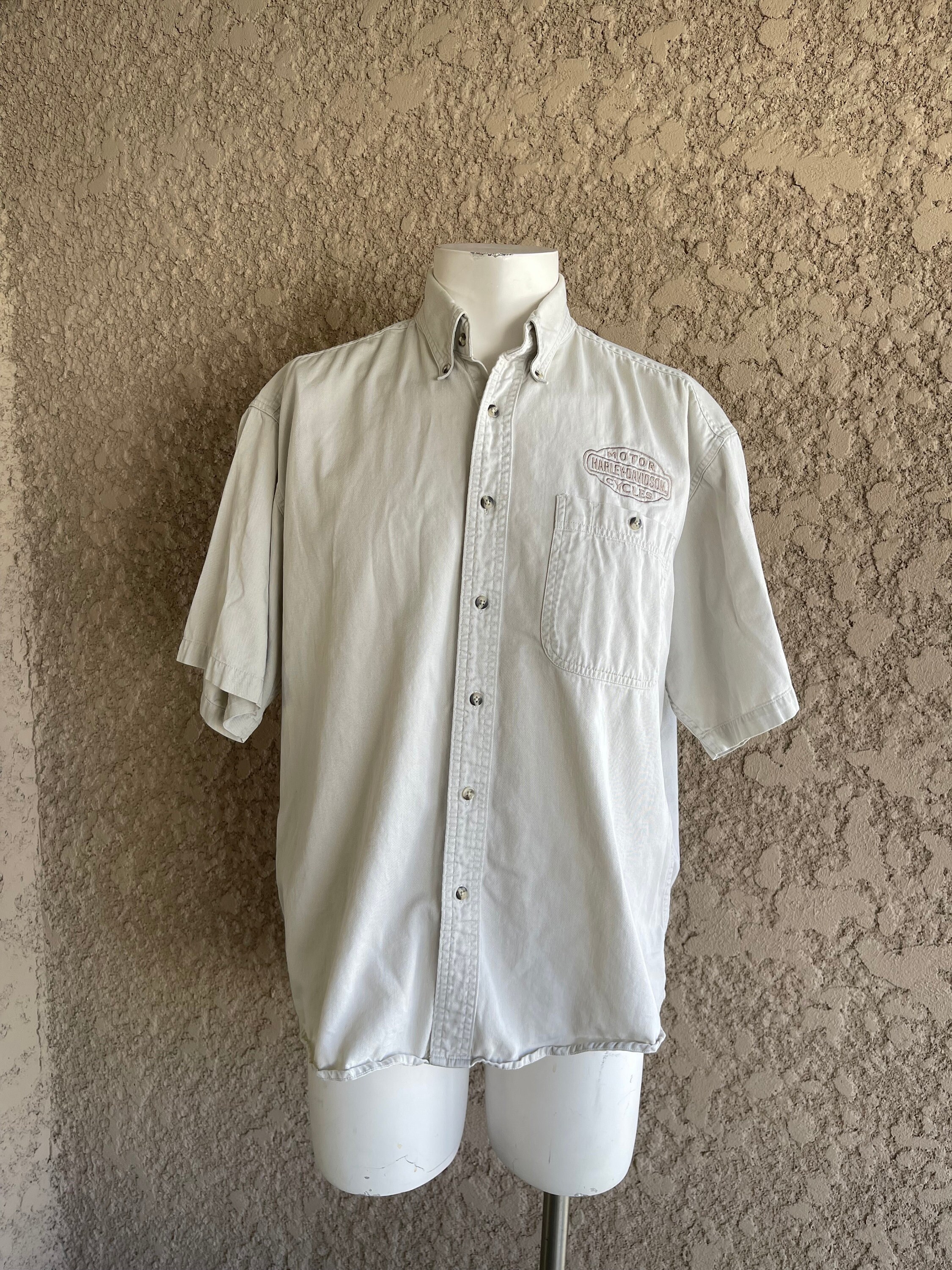 Harley Davidson Beige Short Sleeve Button down Shirt Mens Size