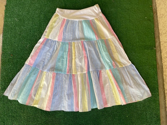 Vintage 1990s Pastel Striped Tiered Dress, Long D… - image 4