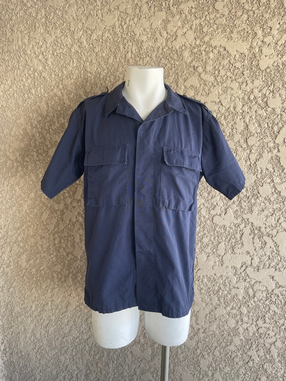 Vintage Galls Navy Blue Shortsleeve Buttonup Uniform Shirt, Mens Size