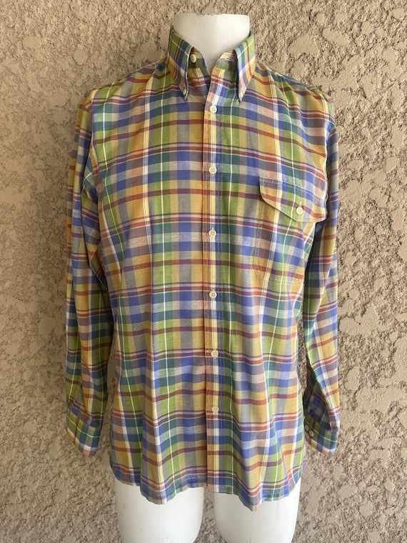 Vintage 70s John Henry Plaid Long-Sleeve Button-Up