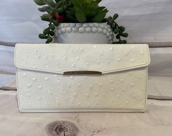 Vintage 80s White Vinyl Crocodile Texture Wallet, Large Wallet, Vintage Wallet