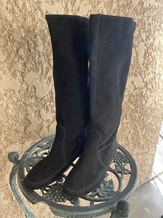 Vintage Black Suede Knee High Bakers Boots, Black… - image 4