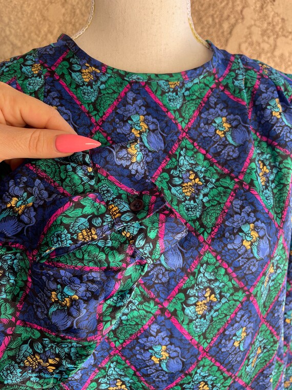 Vintage 80s Eva Laurel NY Floral Print Colorful V… - image 3