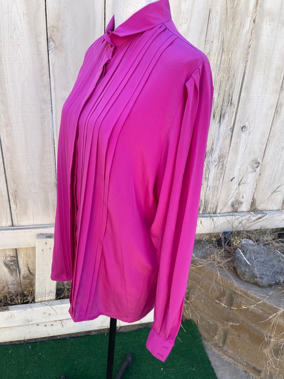 Vintage 80s Pink/Fuscia Long Sleeve Blouse, Puffy… - image 4