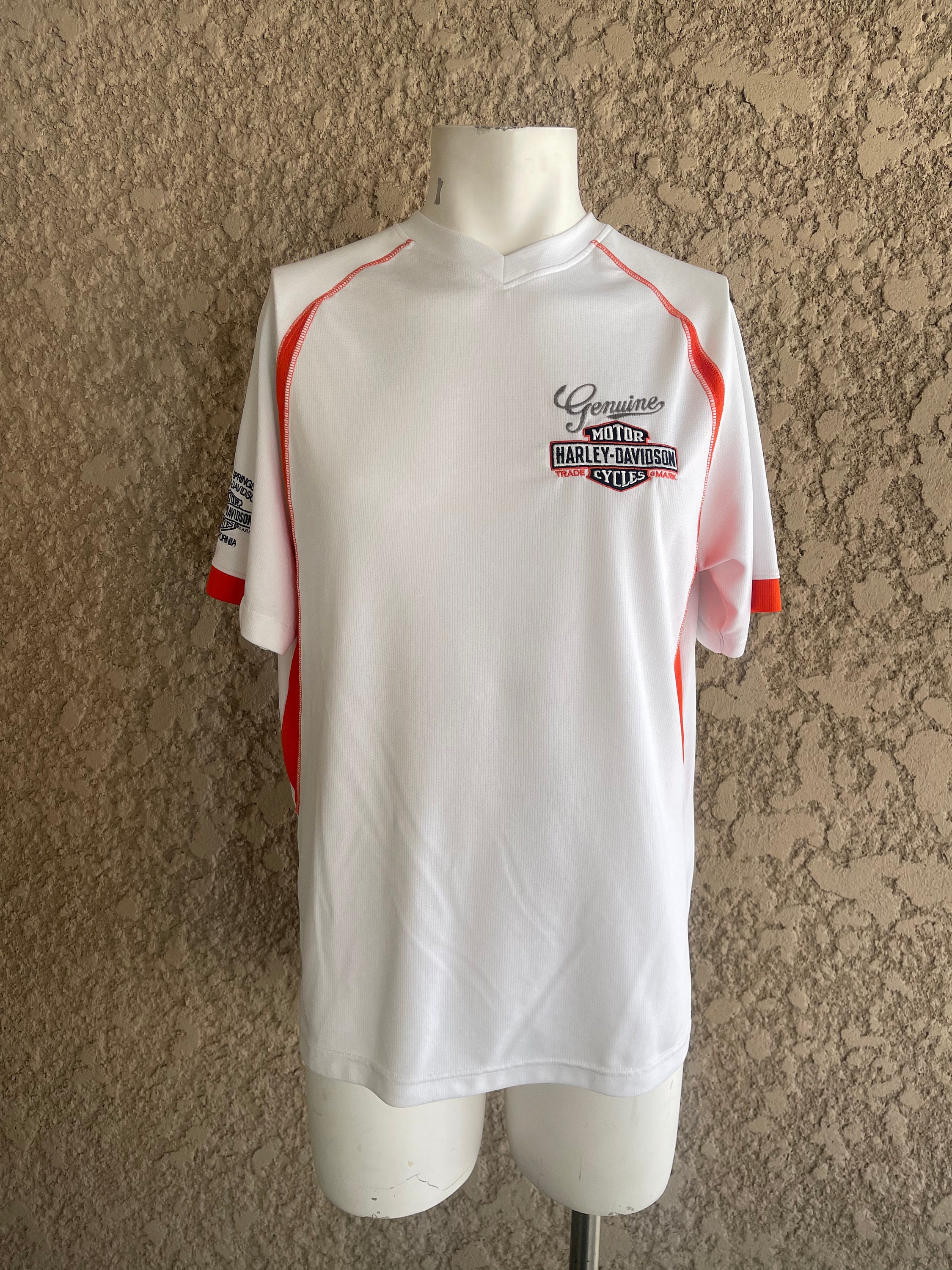 Harley Davidson Palm Springs California White and Orange V-neck 