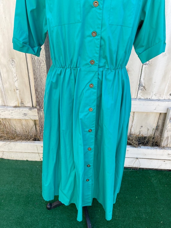 Vintage 70s Turquoise Pleated Shirt Dress By Brid… - image 3