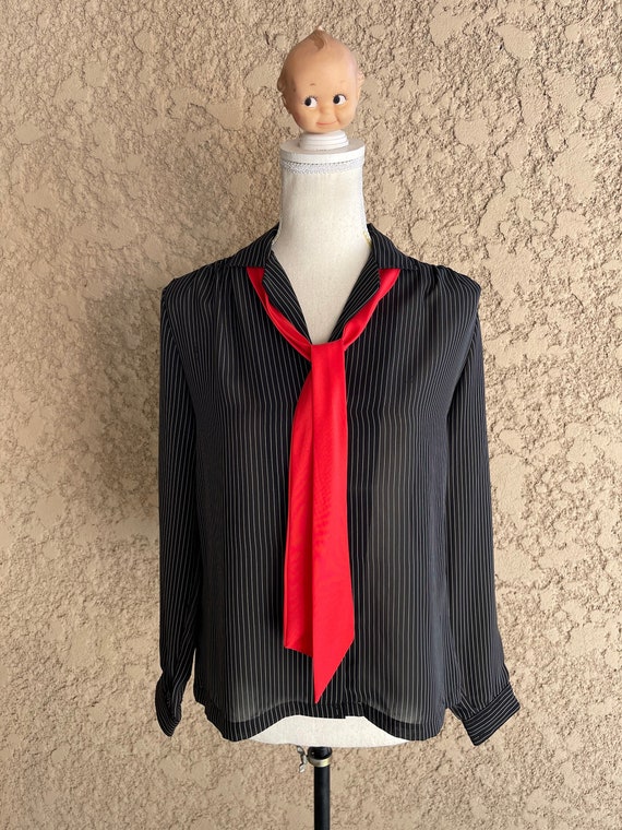 Vintage 1980s Sheer Pinstripe Long Sleeve Blouse, 
