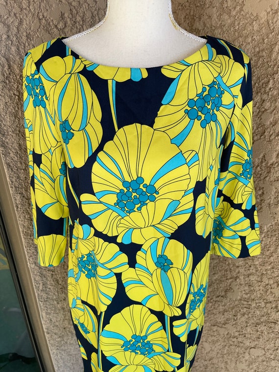 Zara Basic 60s Floral Print Vibrant Yellow and Bl… - image 6
