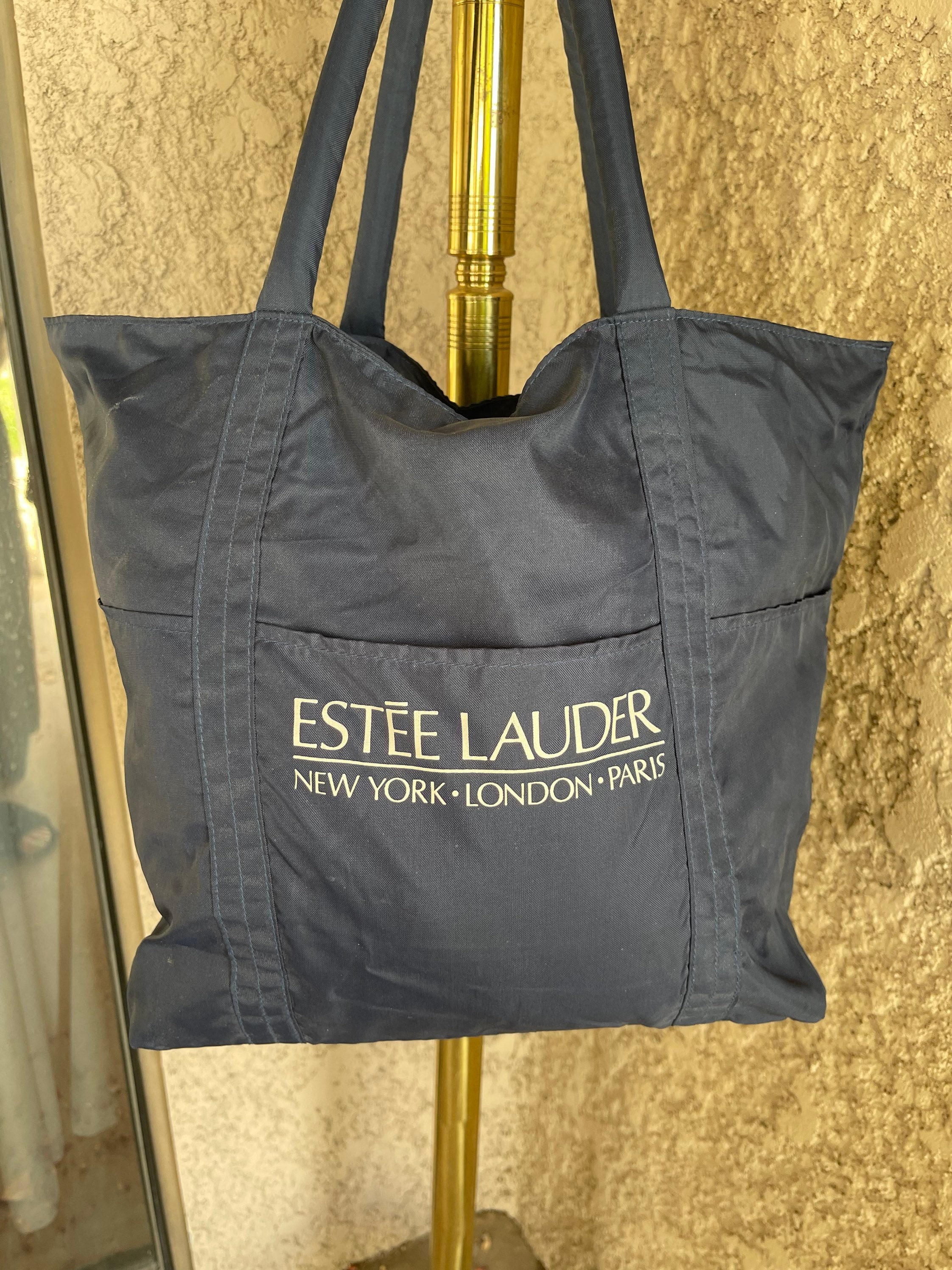 Vintage 80s Large Estee Lauder Navy Blue Nylon Tote Bag
