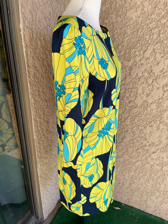 Zara Basic 60s Floral Print Vibrant Yellow and Bl… - image 3