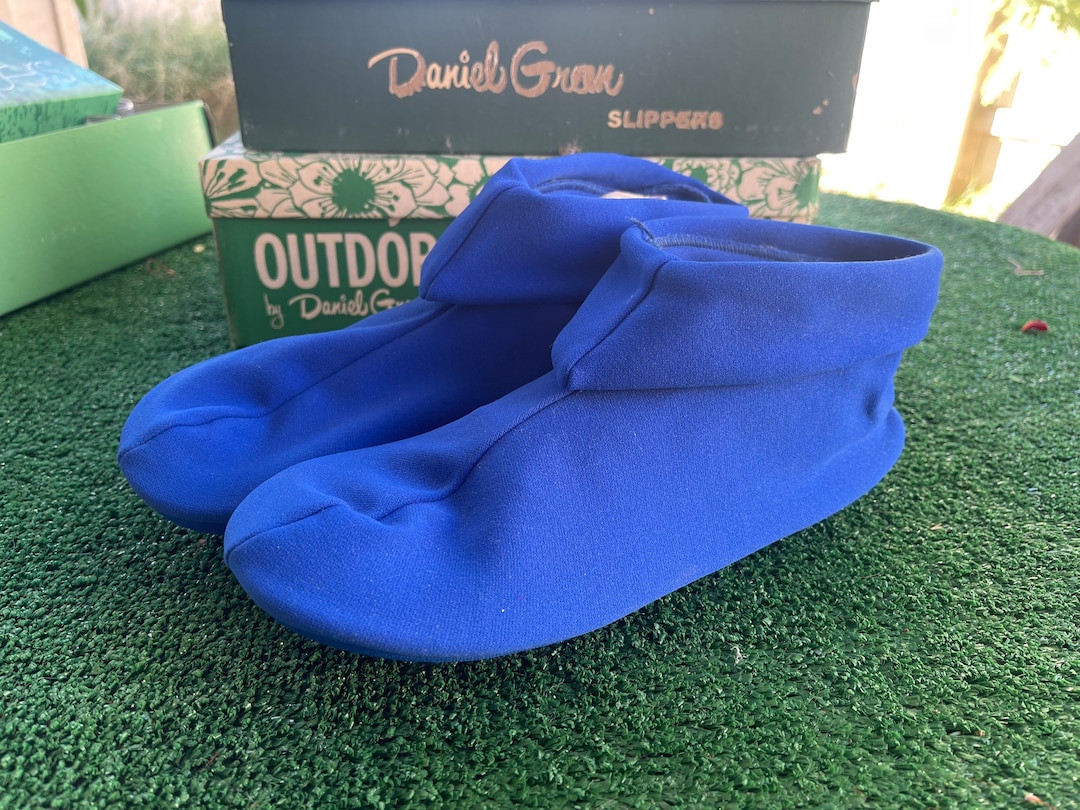 Vintage 70s Bright Blue House Slippers Vintage Slippers Etsy