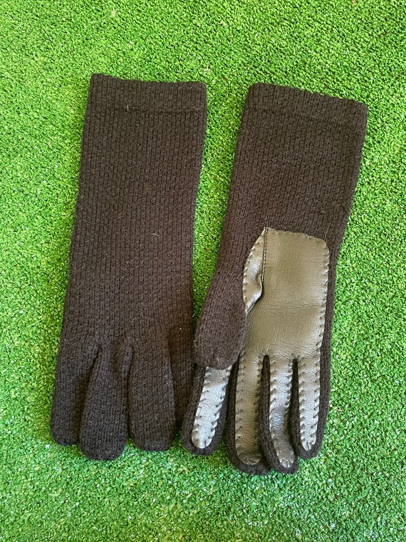 Vintage 1970s Black Winter Gloves, Knitted Gloves,