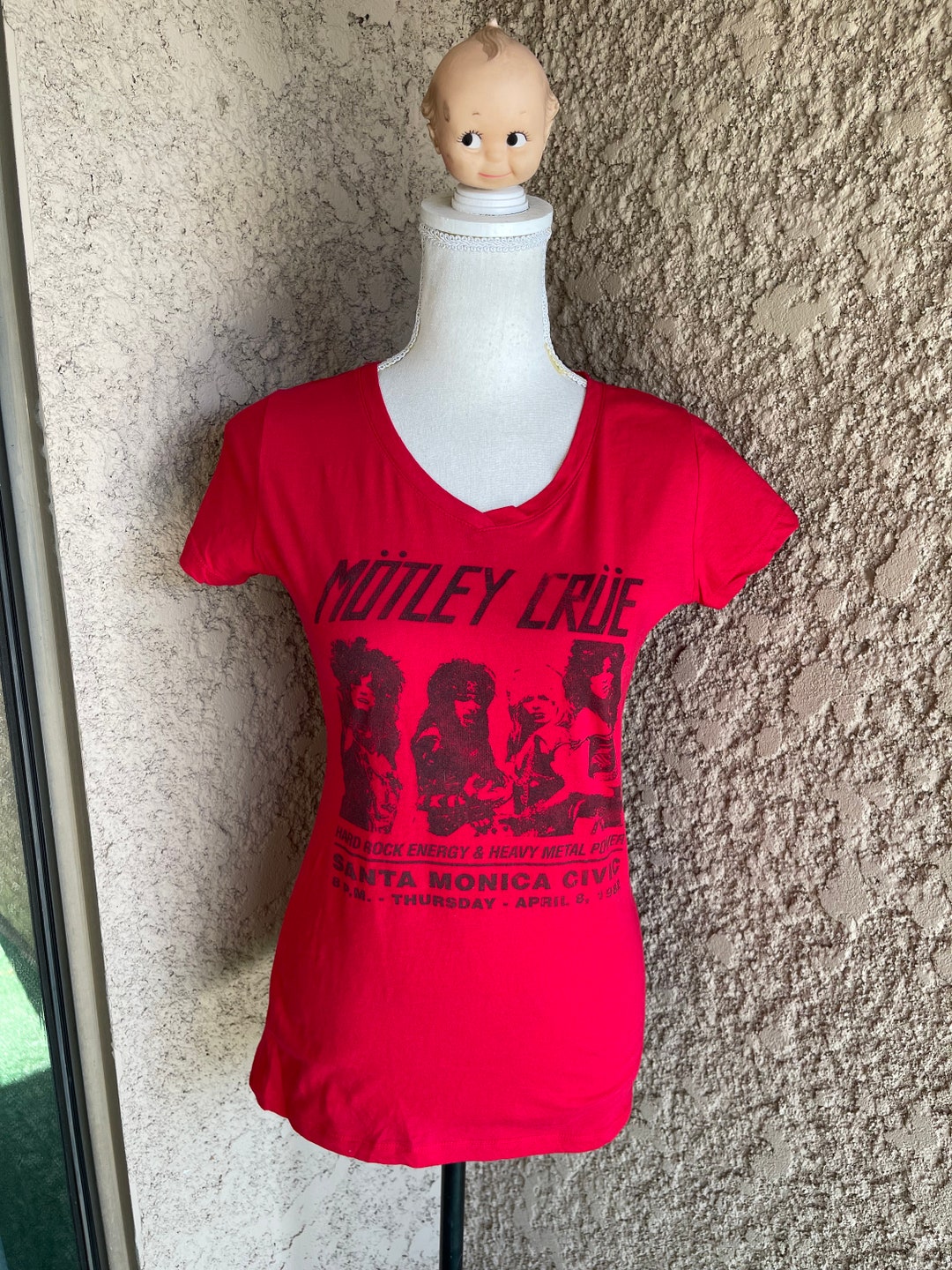 Motley Crue Red Vneck Band Tshirt Womens Size Small Etsy