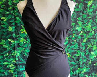 Vintage 90s Lee Beachwear Black One-piece Bathing Suit, Made in the USA, Size Small