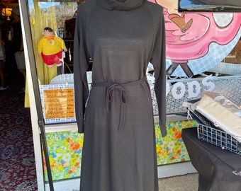 Vintage Black Turtleneck Dress With Belt