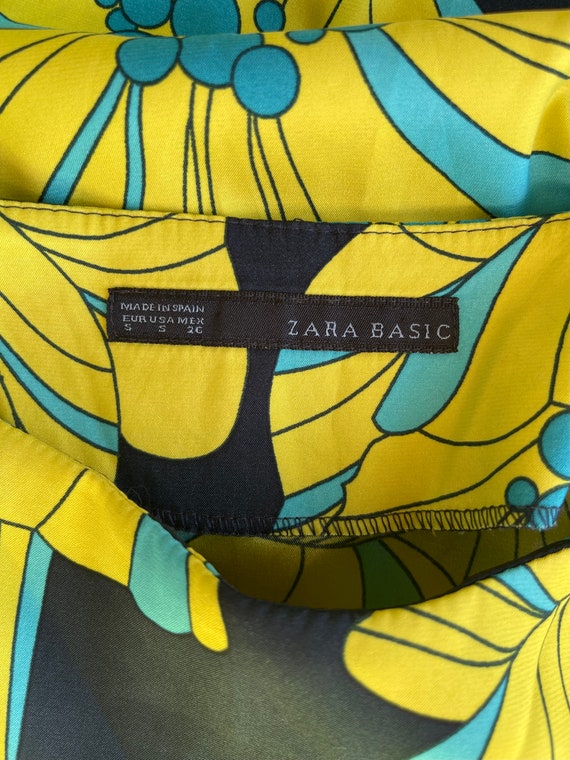 Zara Basic 60s Floral Print Vibrant Yellow and Bl… - image 7