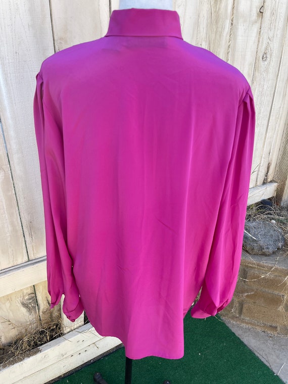 Vintage 80s Pink/Fuscia Long Sleeve Blouse, Puffy… - image 6