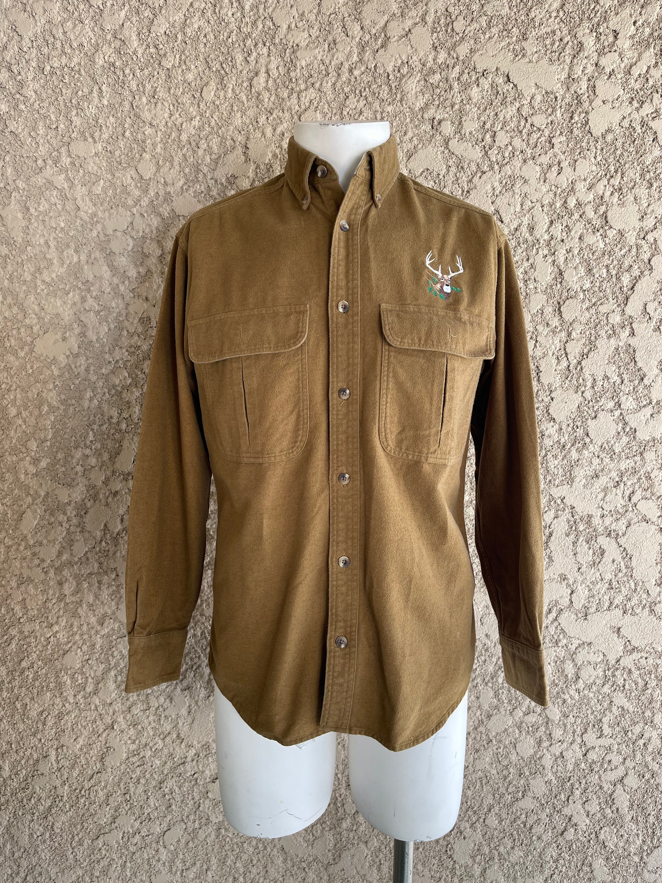 Vintage Cabela's Brown Deerskin Soft Chamois Long Sleeve Button Down Shirt, Men's Size Small