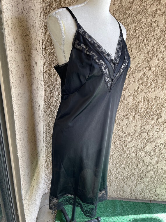 Vintage Black Nylon Dress Slip with Lace Trim, Si… - image 4