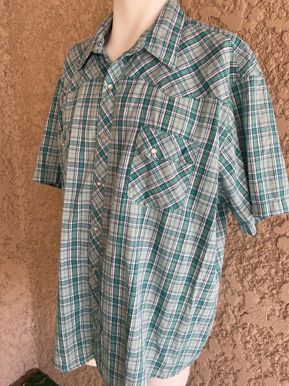 Vintage Wrangler Wrancher Plaid button-up Shirt w… - image 4