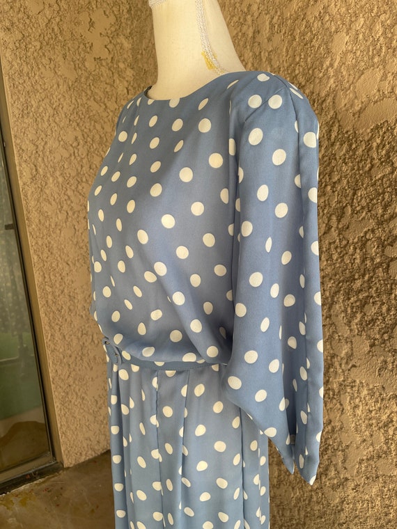 Vintage 1950s Blue and White Polka Dot Dress, She… - image 3