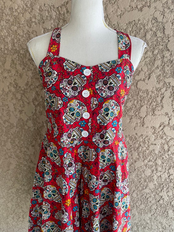 Sugar Skull Halter Top Fit and Flare Dress with M… - image 3