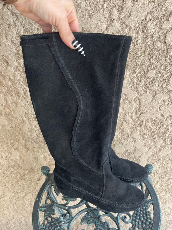 Vintage Black Suede Knee High Bakers Boots, Black… - image 8