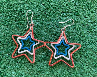 Vintage 90s 3D Star Earrings, 4th of July Earrings, Star Earrings