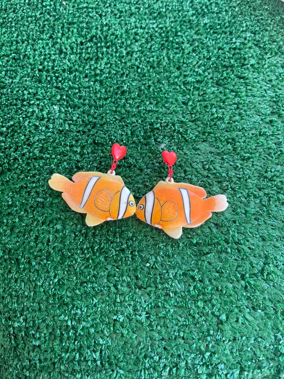 Vintage 90s Clown Fish Dangling Earrings, Fish Ea… - image 5