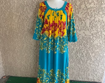 Vintage Vibrant Colorful Kaftan Dress, Women's One Size Fits All