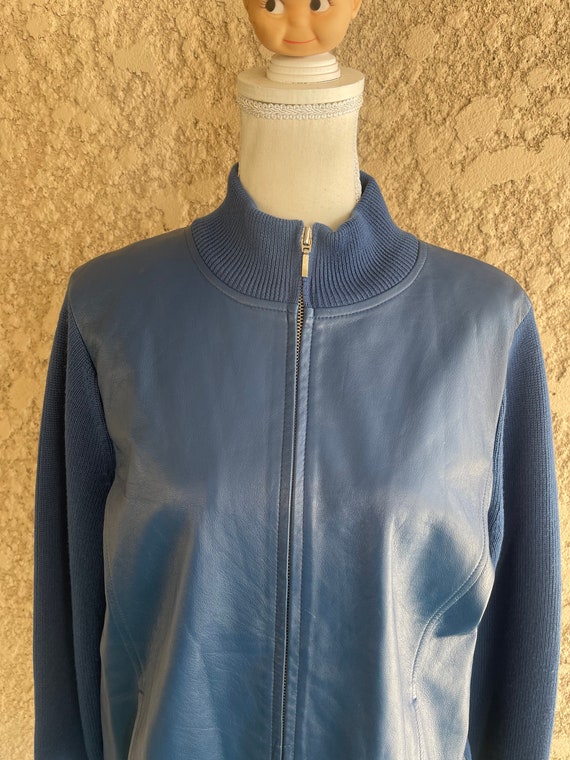 Pendleton Navy Blue Leather Wool Jacket, Womens S… - image 2