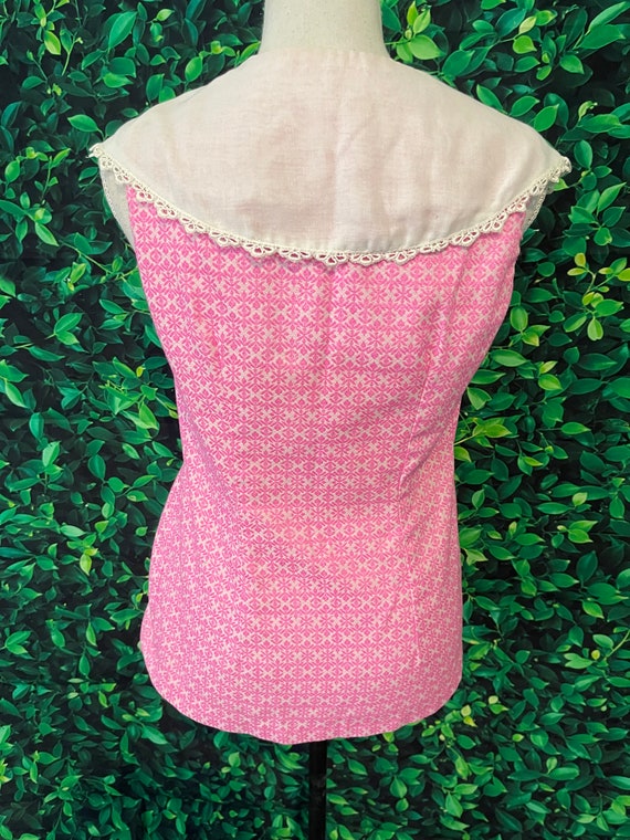 Vintage 60s/70s Pink Sleeveless Button Down Blous… - image 7