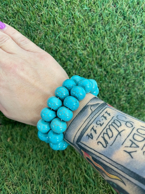 Set of Two Large Turquoise Stone Chunky Bracelets