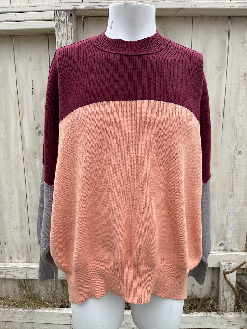 Free People Oversized Baggy Color Block Knitted Pullover Sweater, Unisex Size Small image 7