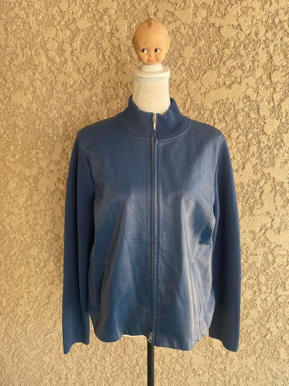 Pendleton Navy Blue Leather Wool Jacket, Womens S… - image 1