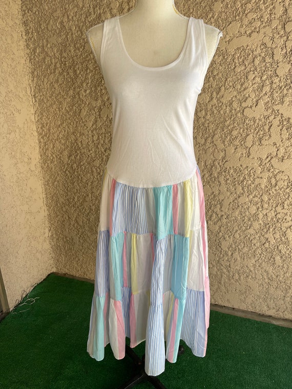 Vintage 1990s Pastel Striped Tiered Dress, Long D… - image 6