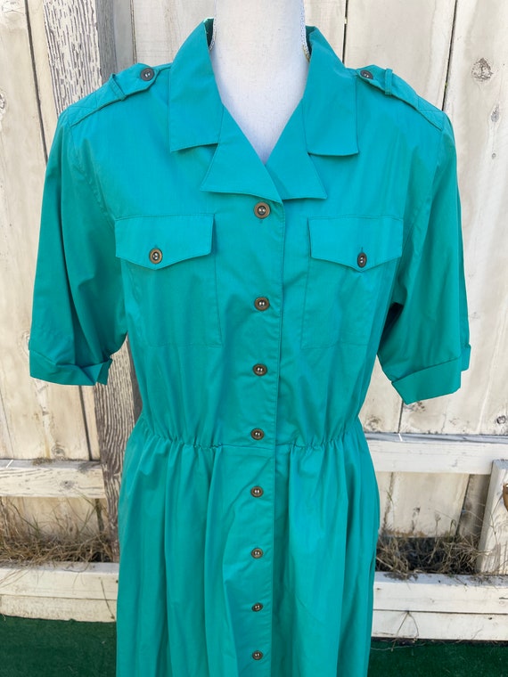 Vintage 70s Turquoise Pleated Shirt Dress By Brid… - image 2