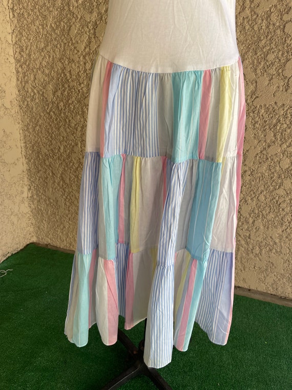 Vintage 1990s Pastel Striped Tiered Dress, Long D… - image 8