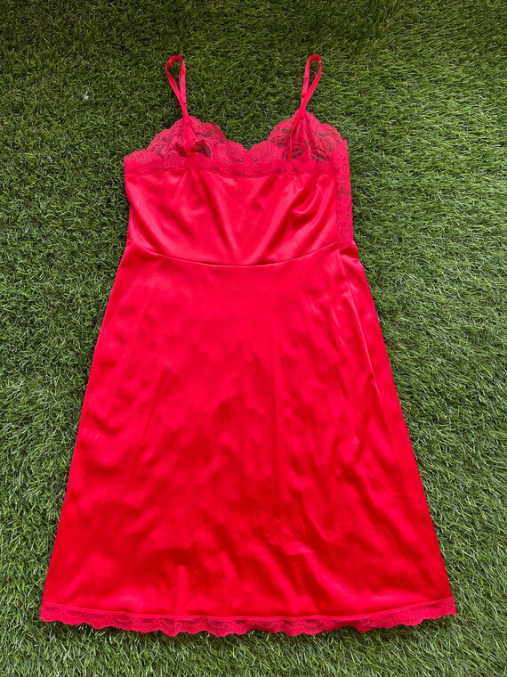 Lipstick Red Vintage 80s Dress Slip, Lace Slip, S… - image 7