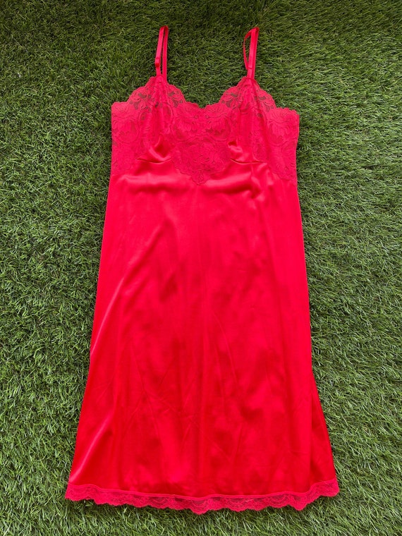 Lipstick Red Vintage 80s Dress Slip, Lace Slip, S… - image 6