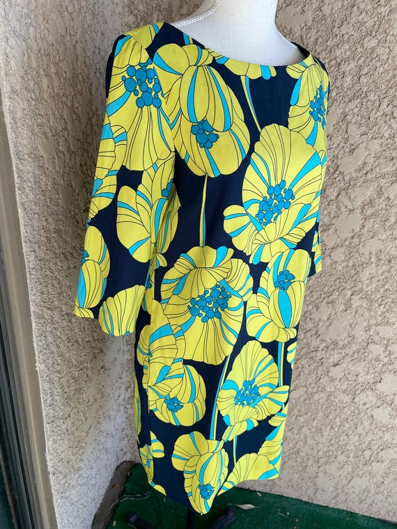Zara Basic 60s Floral Print Vibrant Yellow and Bl… - image 2