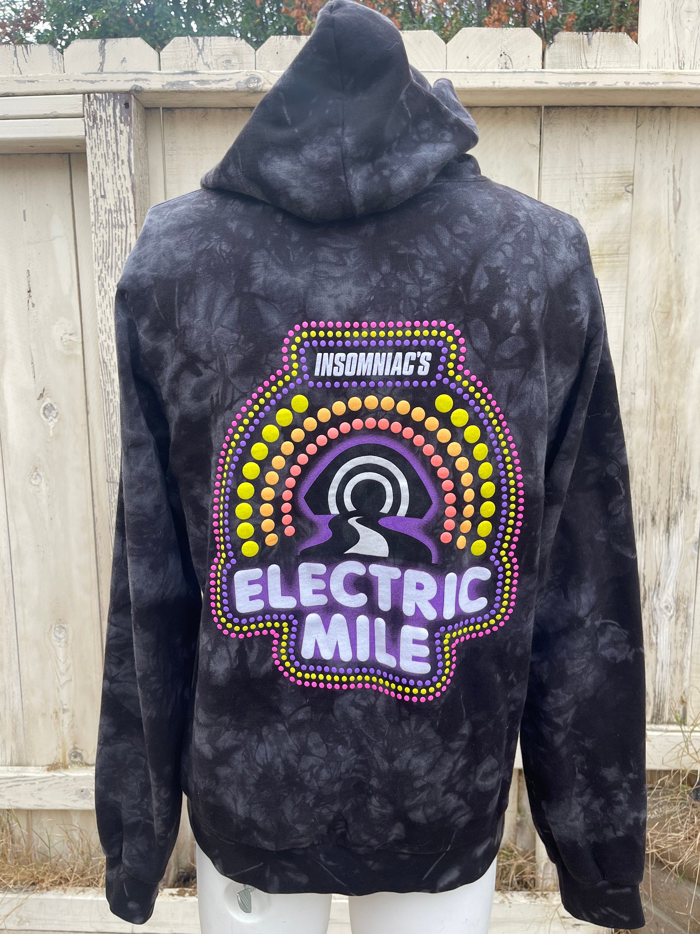 Insomniac s Electric Mile Black and Gray Acid Washed Hoodie Unisex Size Small Etsy