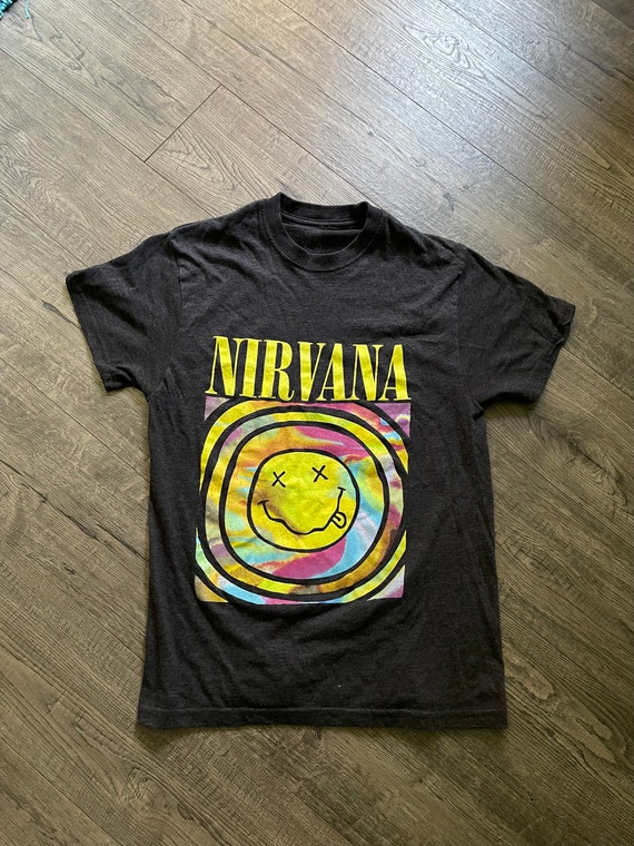 Nirvana Trippy Smiley Face Crew Neck T-shirt, Wom… - image 1