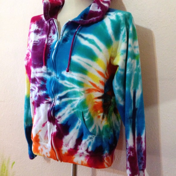 Sale, Size Large, Rainbow Tie Dye Hoodie, Hippie Hoodie, Fleece Hoodie