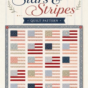 Mönster med amerikansk flagga och stjärnor och ränder i PDF-format, mysig patriotisk lapptäcke, perfekt för 4 juli-dekorationer, omedelbar nedladdning